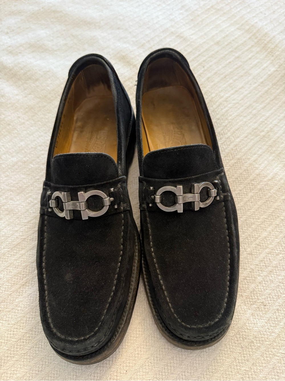 Salvatore Ferragamo Black Suede Gancini Bit Loafers
